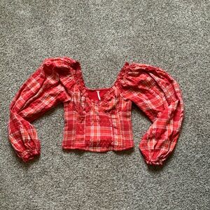 Free People Cherry Bomb Madras Plaid crop top